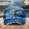Maxcorners Fishing Blue Flame Ocean Multiple Options Personalized Name 3D Cap (11 Fish Species)