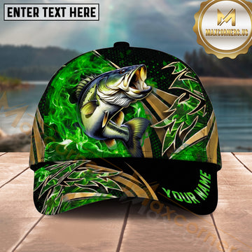 Maxcorners Fishing Green Flame Tribal Personalized Name 3D Shirt (13 Fish Species)