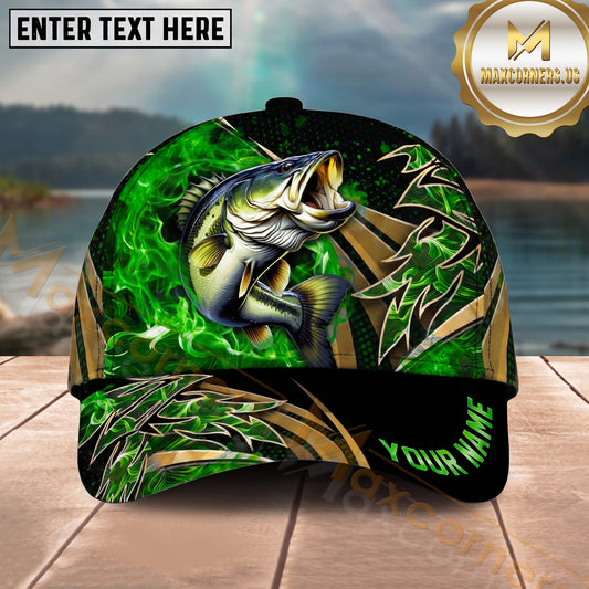 Maxcorners Fishing Green Flame Tribal Personalized Name 3D Shirt (13 Fish Species)