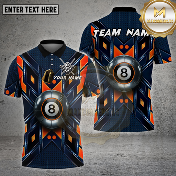 Maxcorners Billiards Shirt 8 Ball Metal Shield Glow Multi options Personalized Name, Team Name Unisex 3D Shirt (4 Colors)