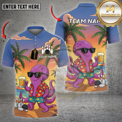 Maxcorners Bowling Shirt Beach Shark Hawaiian Beer Cartoon Personalized Name, Team Name Unisex 3D Shirt For Brittany