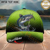 Maxcorners Fishing Lime Green Scale Personalized Name 3D Cap (12 Fish Species)