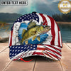 Maxcorners Fishing Patriotic Ripped Ocean Personalized Name 3D Cap (12 Fish Species)