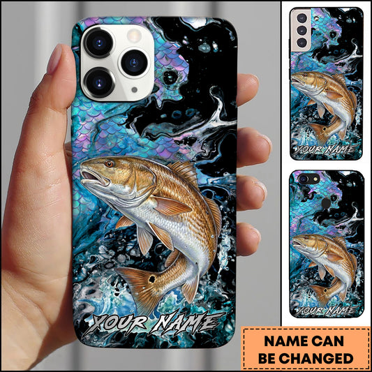 Maxcorners Redfish Fishing Neon Scale Texture Water Splash Personalized Name Phone Case