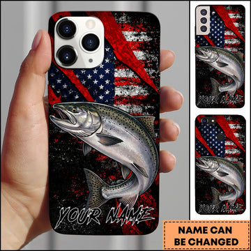 Maxcorners Fishing Chinook American Flag Patriotic Grunge Personalized Name Phone Case