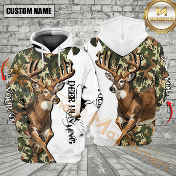 Maxcorners Custom Name White Camo Deer Hunting All Over Print Shirt Best Gift For Hunter