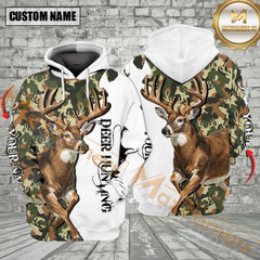Maxcorners Custom Name White Camo Deer Hunting All Over Print Shirt Best Gift For Hunter