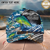 Maxcorners Fishing  Blue Camouflage Fishing Boat Multi Options Personalized Name 3D Classic Cap (11 Fish Species)