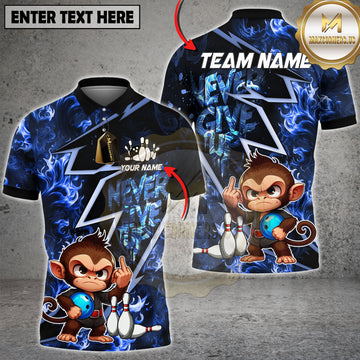 Maxcorners Blue Monkey Bowling Shirt Funny Angry Cartoon Style Multicolor Options Personalized Name, Team Name 3D Shirt