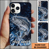 Maxcorners Fishing Blue Grunge Splash Effect Personalized Name Phone Case (10 Fish Species)