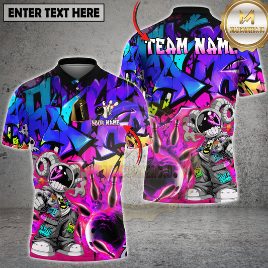 Maxcorners Bowling Street Bomber Flaming Graffiti Multi Options Personalized Name, Team Name 3D Shirt