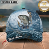 Maxcorners Fishing Blue Water Splash Hook Line Customized Name 3D Cap