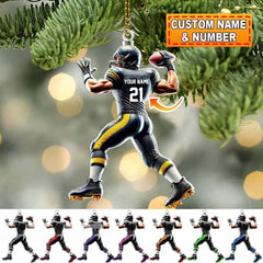 Maxcorners Personalized Custom Back-View Football Player Christmas 3D Ornament, Custom Holiday Tree Decor, Perfect Gift for Rugby Lover