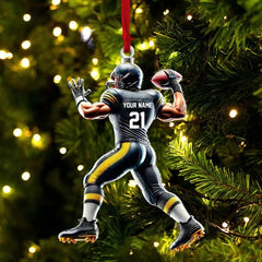 Maxcorners Personalized Custom Back-View Football Player Christmas 3D Ornament, Custom Holiday Tree Decor, Perfect Gift for Rugby Lover