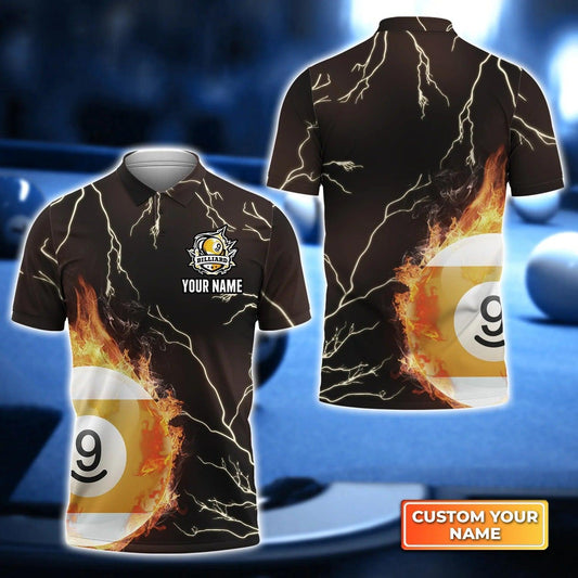 Maxcorners Fire Flame Club 9 Ball Billiard Personalized Name Unisex Shirt