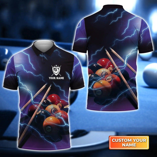 Maxcorners Thunder Lightning Billiard Personalized Name Unisex Shirt