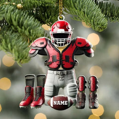 Maxcorners Personalized Football Player Gear Set Christmas 3D Ornament, Custom Holiday Tree Decor, Perfect Gift for Rugby Lover