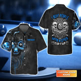 Maxcorners Personalized Blue Skull Pool 8 Ball I Beat People With A Stick For Fun Hawaiian Shirt