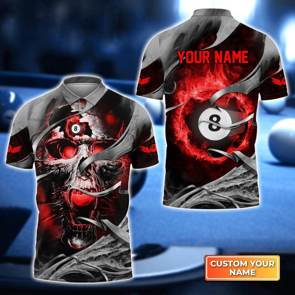 Maxcorners Red Skull Billiard Personalized Name Unisex Shirt