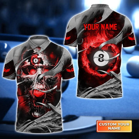 Maxcorners Red Skull Billiard Personalized Name Unisex Shirt