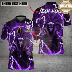 Maxcorners Darts Polo Shirt Pharaoh Skull Lightning Dartboard Design Multioptions Personalized Name, Team Name Unisex 3D Shirt (4 Colors)