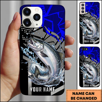 Maxcorners Chinook Fishing Dynamic Blue Geometric Splash Art Personalized Name Phone Case