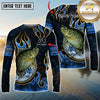 Maxcorners Freshwater Fish Fishing Flame Dark Blue Luxury Pattern Personalized Name, Team Name Long Sleeve Shirt (6 Breeds)
