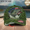 Maxcorners Fishing Green American Flag Splash Personalized 3D Cap (12 Fish Species)