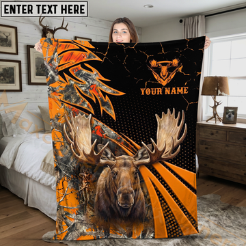 Maxcorners Blaze Orange Moose Hunting Camo Personalized 3D Blanket