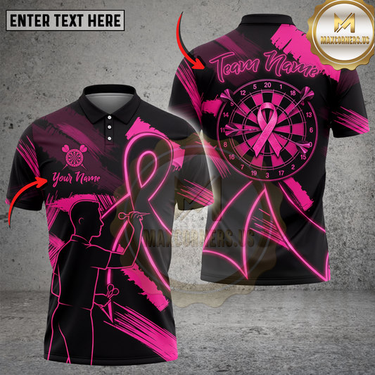 Maxcorners Dart Polo Shirt Awareness Ribbon Dart Player Multicolor Options Personalized Name, Team Name 3D Shirt (4 Colors)