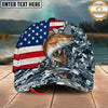 Maxcorners Fishing Patriotic Gray Camo Personalized Name 3D Cap (12 Fish Species)