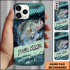 Maxcorners Fishing Teal Honeycomb Water Burst Personalized Name Phone Case (10 Fish Species)