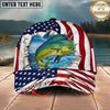 Maxcorners Fishing Patriotic Ripped Ocean Personalized Name 3D Cap (12 Fish Species)