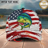 Maxcorners Fishing Patriotic Flag Swirl Personalized Name 3D Cap (12 Fish Species)