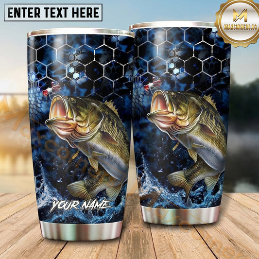 Maxcorners Fishing Tumbler Deep Blue Galaxy Honeycomb Design Personalized Name Tumbler (13 Species)