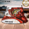 Maxcorners Fishing Red Flame Personalized Name 3D Bucket Hat (12 Fish Species)