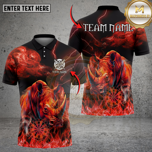 Maxcorners Dart Polo Shirt Rhino Lightning Smoke Multicolor Options Personalized Name, Team Name 3D Shirt (4 Colors)
