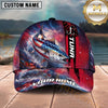 Maxcorners Fishing Patriotic American Flag Stars Stripes Fishing Design with Dynamic Splash Personalized Name 3D Cap (13 Fish Species)