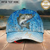 Maxcorners Fishing Light Blue Water Splash Personalized Name 3D Cap (12 Fish Species)