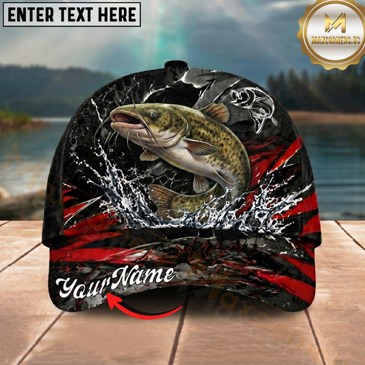 Maxcorners Fishing Black Red Lightning Splash Personalized 3D Cap (12 Fish Species)
