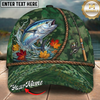 Maxcorners Fishing Green Camo Autumn Leaves Rope Personalized 3D Cap (12 Fish Species)