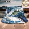 Maxcorners Fishing Blue Camo Wave Personalized Name 3D Bucket Hat (12 Fish Species)