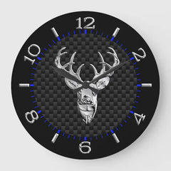 Maxcorners Deer Head on Carbon Fiber Style Print Large Clock TU3012
