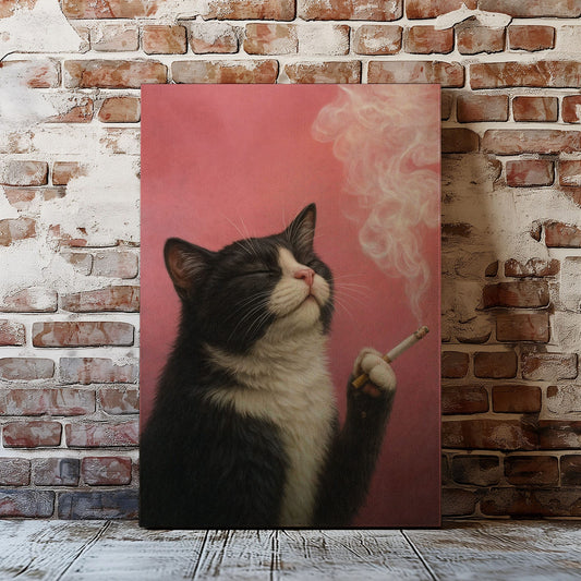 Maxcorners Smoking Cat Canvas Funny Retro Cat Wall Art LM2611