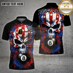 Maxcorners Billiards Shirt American Skull Flag Splash 8 Ball Multioptions Personalized Name, Team Name Unisex 3D Shirt