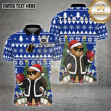 Maxcorners Bowling Shirt Christmas Bear Santa Holiday Pattern Multioptions Personalized Name, Team Name Unisex 3D Shirt