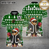 Maxcorners Bowling Shirt Christmas Bear Santa Holiday Pattern Multioptions Personalized Name, Team Name Unisex 3D Shirt