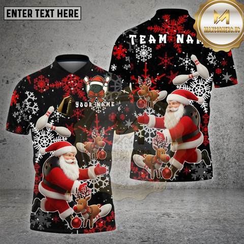 Maxcorners Bowling Shirt Santa Reindeer Snowflake Christmas Spirit Multioptions Personalized Name, Team Name Unisex 3D Shirt