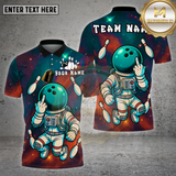 Maxcorners Bowling Shirt Space Astronaut Middle Finger Cosmic Humor Multioptions Personalized Name, Team Name Unisex 3D Shirt