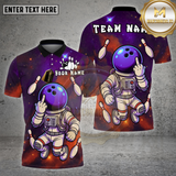 Maxcorners Bowling Shirt Space Astronaut Middle Finger Cosmic Humor Multioptions Personalized Name, Team Name Unisex 3D Shirt